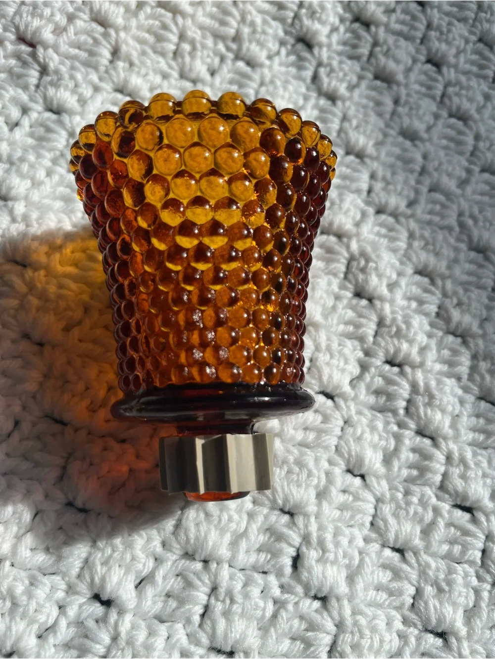 Set of 2 Vintage Amber Hobnail Glass Peg Votive